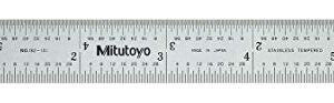 Mitutoyo 182-101, Steel Rule, 6" (4R), (1/8, 1/16, 1/32, 1/64"), 3/64" Thick X 3/4" Wide, Satin Chrome Finish Tempered Stainless Steel