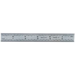 Mitutoyo 182-101, Steel Rule, 6" (4R), (1/8, 1/16, 1/32, 1/64"), 3/64" Thick X 3/4" Wide, Satin Chrome Finish Tempered Stainless Steel