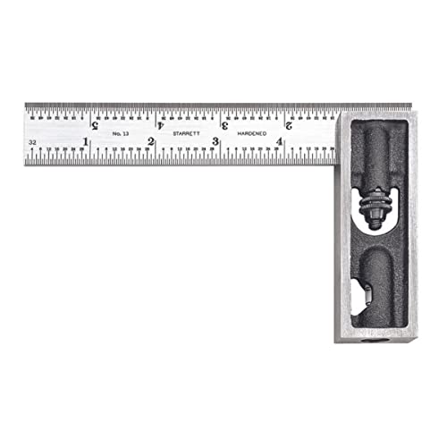 Starrett Steel Inch Reading Double Square with Hardened Graduated Blade - Ideal for Machinists, Toolmakers, Patternmakers - 6" Blade Length, 4R Graduation - 13C