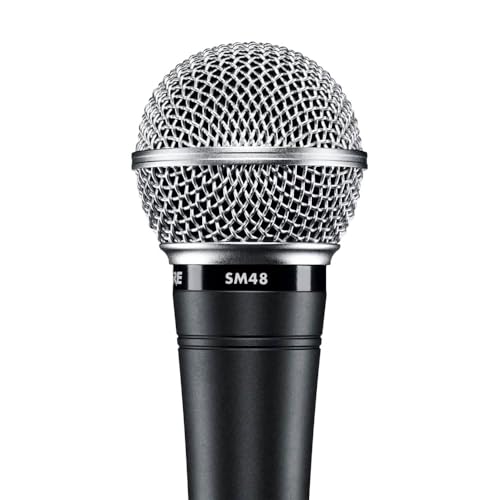 Shure SM48 Cardioid Dynamic Vocal Microphone with Shock-Mounted Cartridge, Steel Mesh Grille and Integral Pop Filter, A25D Mic Clip, Storage Bag, 3-pin XLR Connector, No Cable Included (SM48-LC)