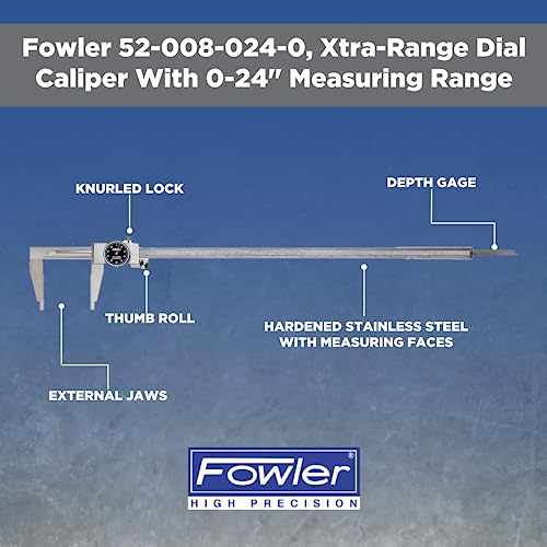 Fowler 52-008-024-0, Xtra-Range Dial Caliper With 0-24" Measuring Range, Black