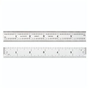 starrett spring tempered steel rule with satin chrome finish, quick reading and inch graduations - 6" length, 4r graduation type, 3/64" thickness - c604re-6