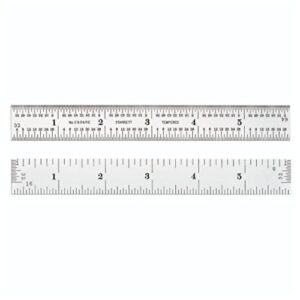 Starrett Spring Tempered Steel Rule with Satin Chrome Finish, Quick Reading and Inch Graduations - 6" Length, 4R Graduation Type, 3/64" Thickness - C604RE-6