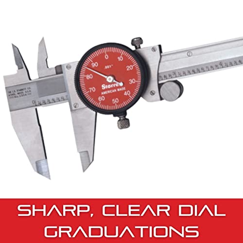 Starrett Starrett 120 Series Stainless Steel Dial Caliper with Lock Screw and Fitted Plastic Case - Red Face, 0-6" Range, 001" Graduations, .001" Accuracy - R120A-6