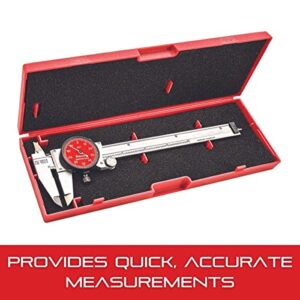 Starrett Starrett 120 Series Stainless Steel Dial Caliper with Lock Screw and Fitted Plastic Case - Red Face, 0-6" Range, 001" Graduations, .001" Accuracy - R120A-6