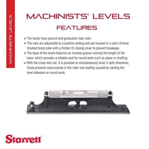 Starrett Machinists' Level with Ground and Graduated Main Vial - Ideal for Machine Shop and Tool Room Use - 12" (300mm) Length, Cross Test Vial, Without Case - 98-12