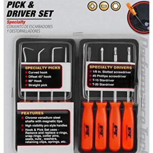 Performance Tool W941 8-Piece Specialty Pick/Driver Set, Precision Pick & Hook Set with Scraper