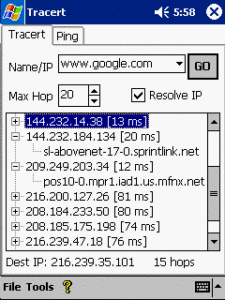 merlin pocket pc tracert (and ping)