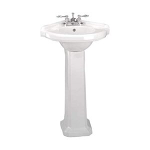 portsmouth 22 inch corner pedestal bathroom sink small white - overflow and pre-drilled 4 in. centerset faucet holes - grade a porcelain easy clean and install renovators supply manufacturing