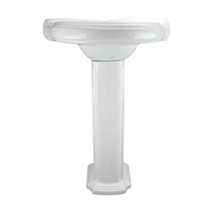 Portsmouth 22 Inch Corner Pedestal Bathroom Sink Small White - Overflow and Pre-Drilled 4 in. Centerset Faucet Holes - Grade A Porcelain Easy Clean and Install Renovators Supply Manufacturing