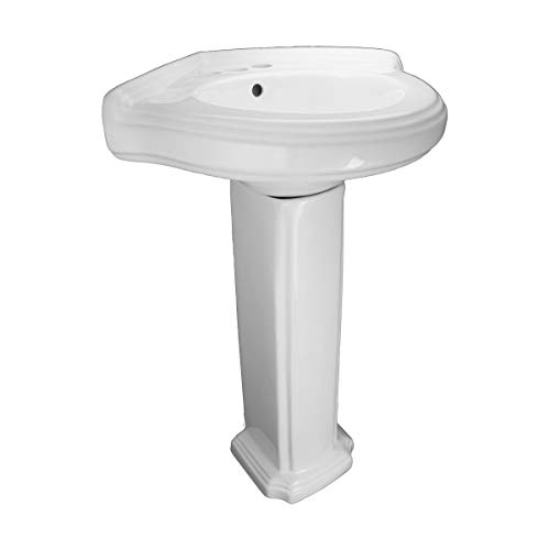 Portsmouth 22 Inch Corner Pedestal Bathroom Sink Small White - Overflow and Pre-Drilled 4 in. Centerset Faucet Holes - Grade A Porcelain Easy Clean and Install Renovators Supply Manufacturing