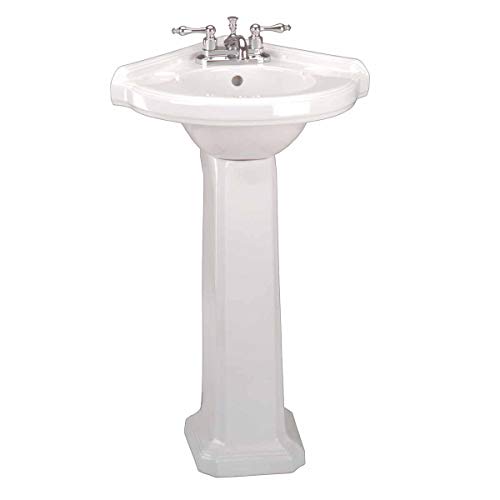 Portsmouth 22 Inch Corner Pedestal Bathroom Sink Small White - Overflow and Pre-Drilled 4 in. Centerset Faucet Holes - Grade A Porcelain Easy Clean and Install Renovators Supply Manufacturing