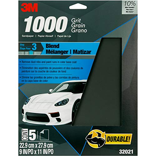 3M Wetordry Sandpaper, 32021, 1000 grit, 9 in x 11 in, 5 Sheets Per Pack