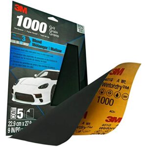 3M Wetordry Sandpaper, 32021, 1000 grit, 9 in x 11 in, 5 Sheets Per Pack