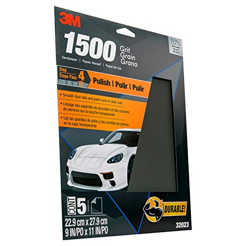 3M Wetordry Sandpaper, 32023, 1500 Grit, 9 in x 11 in, 5 Sheets Per Pack