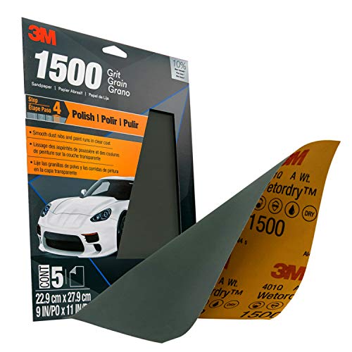 3M Wetordry Sandpaper, 32023, 1500 Grit, 9 in x 11 in, 5 Sheets Per Pack