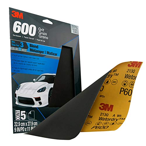 3M Wetordry Sandpaper, 32036, 600 Grit, 9 in x 11 in, 5 Sheets Per Pack