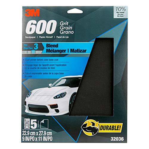 3M Wetordry Sandpaper, 32036, 600 Grit, 9 in x 11 in, 5 Sheets Per Pack