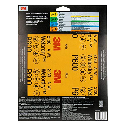 3M Wetordry Sandpaper, 32036, 600 Grit, 9 in x 11 in, 5 Sheets Per Pack