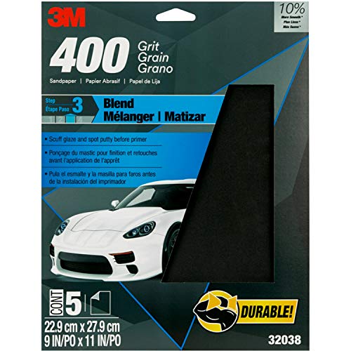 3M Wetordry Sandpaper, 32038, 400 Grit, 9 in x 11 in, 5 Sheets Per Pack