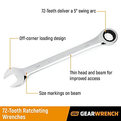 GEARWRENCH 12 Pt. Ratcheting Combination Wrench, 1/4" - 9008