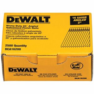 dewalt finish nails, 20-degree, 2-inch, 16ga, 2500-pack (dca16200)
