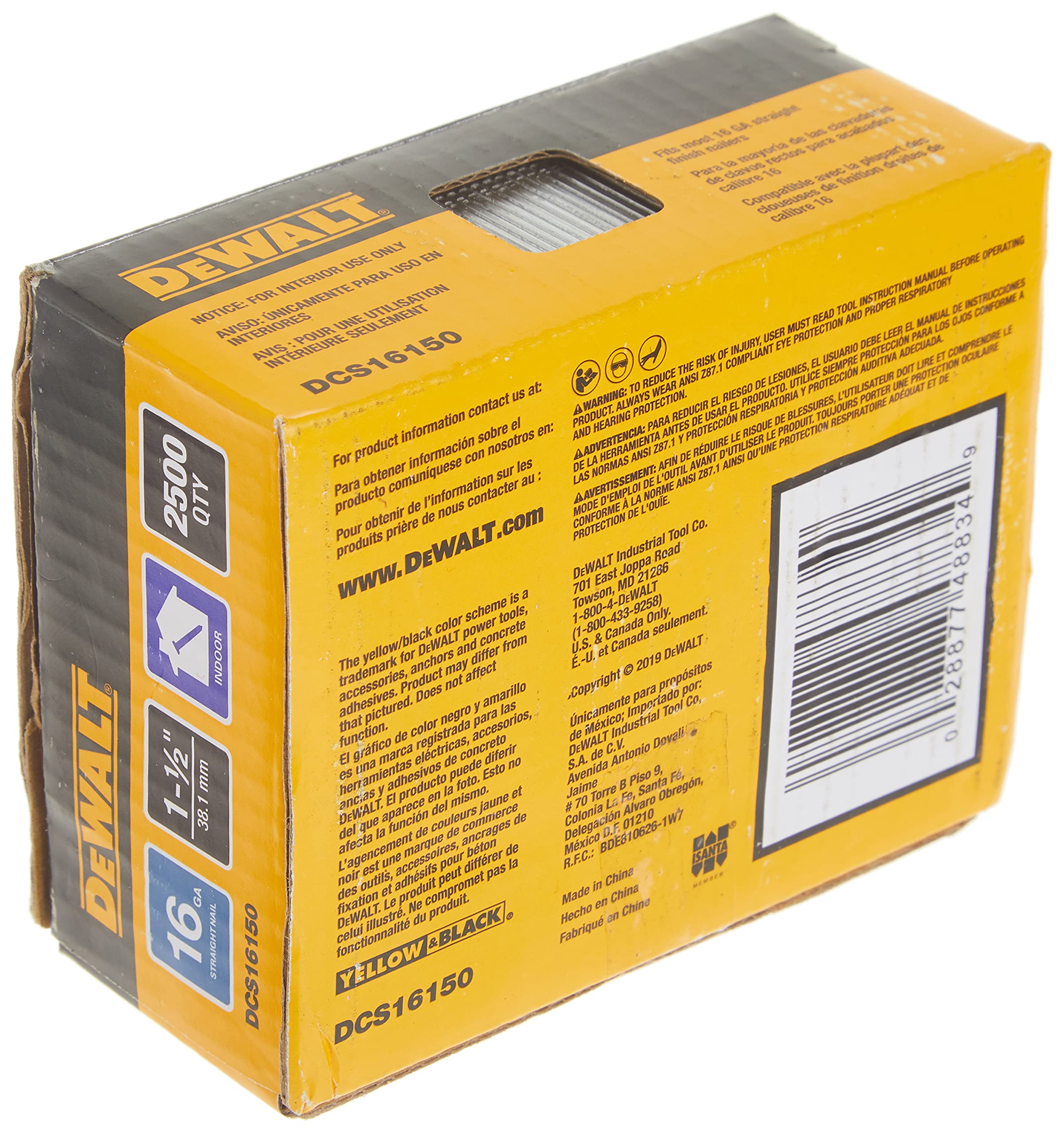 DEWALT Finish Nails, 1-1/2-Inch, 16GA, 2500-Pack (DCS16150)