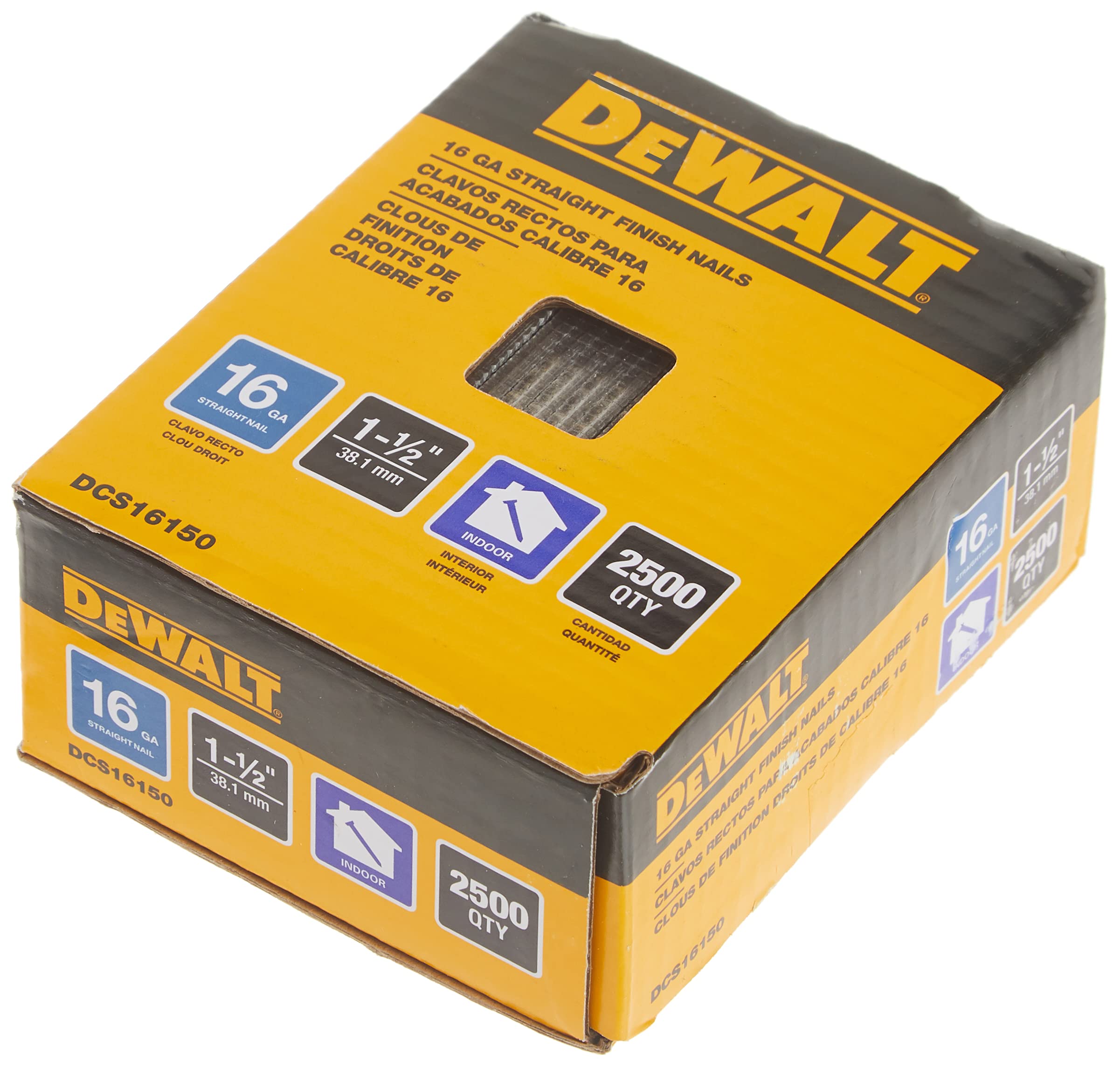 DEWALT Finish Nails, 1-1/2-Inch, 16GA, 2500-Pack (DCS16150)