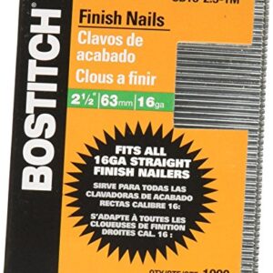 BOSTITCH Finish Nails, Bright, 2-1/2-Inch, 16GA, 1000-Pack (SB16-2.5-1M)