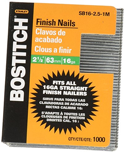 BOSTITCH Finish Nails, Bright, 2-1/2-Inch, 16GA, 1000-Pack (SB16-2.5-1M)