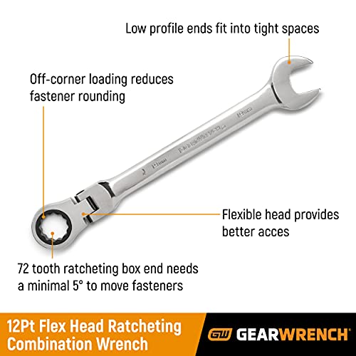 GEARWRENCH 12 Pc. 12 Pt. Flex Head Ratcheting Combination Wrench Set, Metric - 9901D