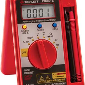 Triplett Pocket-Sized CAT II 4000 Count Digital Multimeter - AC/DC Voltage, AC/DC Current, Resistance, Frequency, Capacitance, Continuity, and Diode Check (2030)