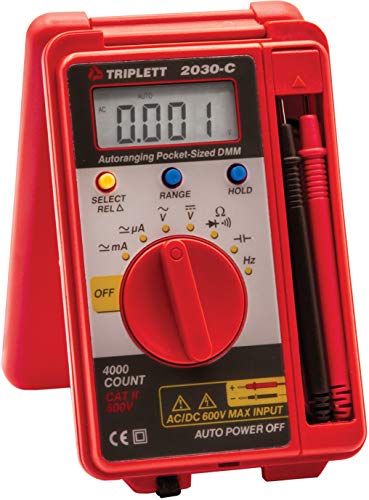 Triplett Pocket-Sized CAT II 4000 Count Digital Multimeter - AC/DC Voltage, AC/DC Current, Resistance, Frequency, Capacitance, Continuity, and Diode Check (2030)