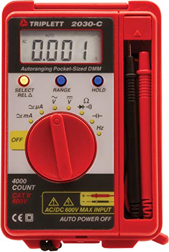 Triplett Pocket-Sized CAT II 4000 Count Digital Multimeter - AC/DC Voltage, AC/DC Current, Resistance, Frequency, Capacitance, Continuity, and Diode Check (2030)