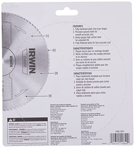 IRWIN Tools Classic Series Steel Corded Circular Saw Blade, 7 1/4-inch, 140T, .087-inch Kerf (11840)