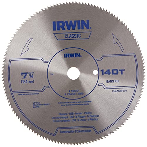 IRWIN Tools Classic Series Steel Corded Circular Saw Blade, 7 1/4-inch, 140T, .087-inch Kerf (11840)