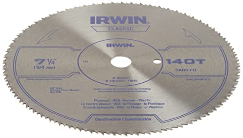 IRWIN Tools Classic Series Steel Corded Circular Saw Blade, 7 1/4-inch, 140T, .087-inch Kerf (11840)