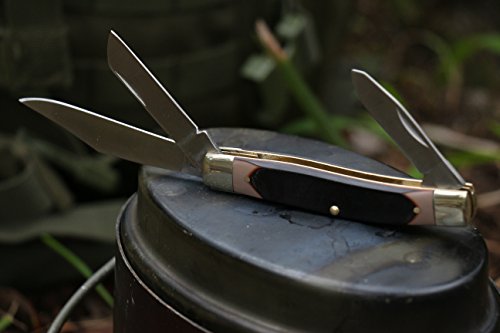 Old Timer 8OT Senior 6.9in S.S. Traditional Folding Knife with 3in Clip Point, Sheepsfoot, Spey Blade and Sawcut Handle for Outdoor, Hunting, Camping and EDC