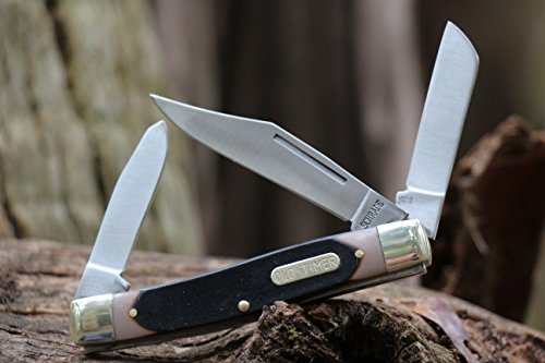 Old Timer 8OT Senior 6.9in S.S. Traditional Folding Knife with 3in Clip Point, Sheepsfoot, Spey Blade and Sawcut Handle for Outdoor, Hunting, Camping and EDC