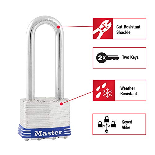 Master Lock 1TRILJ Outdoor Padlock with Key, 3 Pack Keyed-Alike,Silver