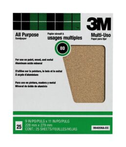 3m pro-pak aluminum oxide sanding paint and rust removal, 80-grit, 25 sheets per pack (99405na), 9-inch by 11-inch, no color
