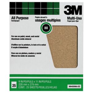 3M Pro-Pak Aluminum Oxide Sanding Paint and Rust Removal, 80-Grit, 25 Sheets per Pack (99405NA), 9-Inch by 11-Inch, No Color