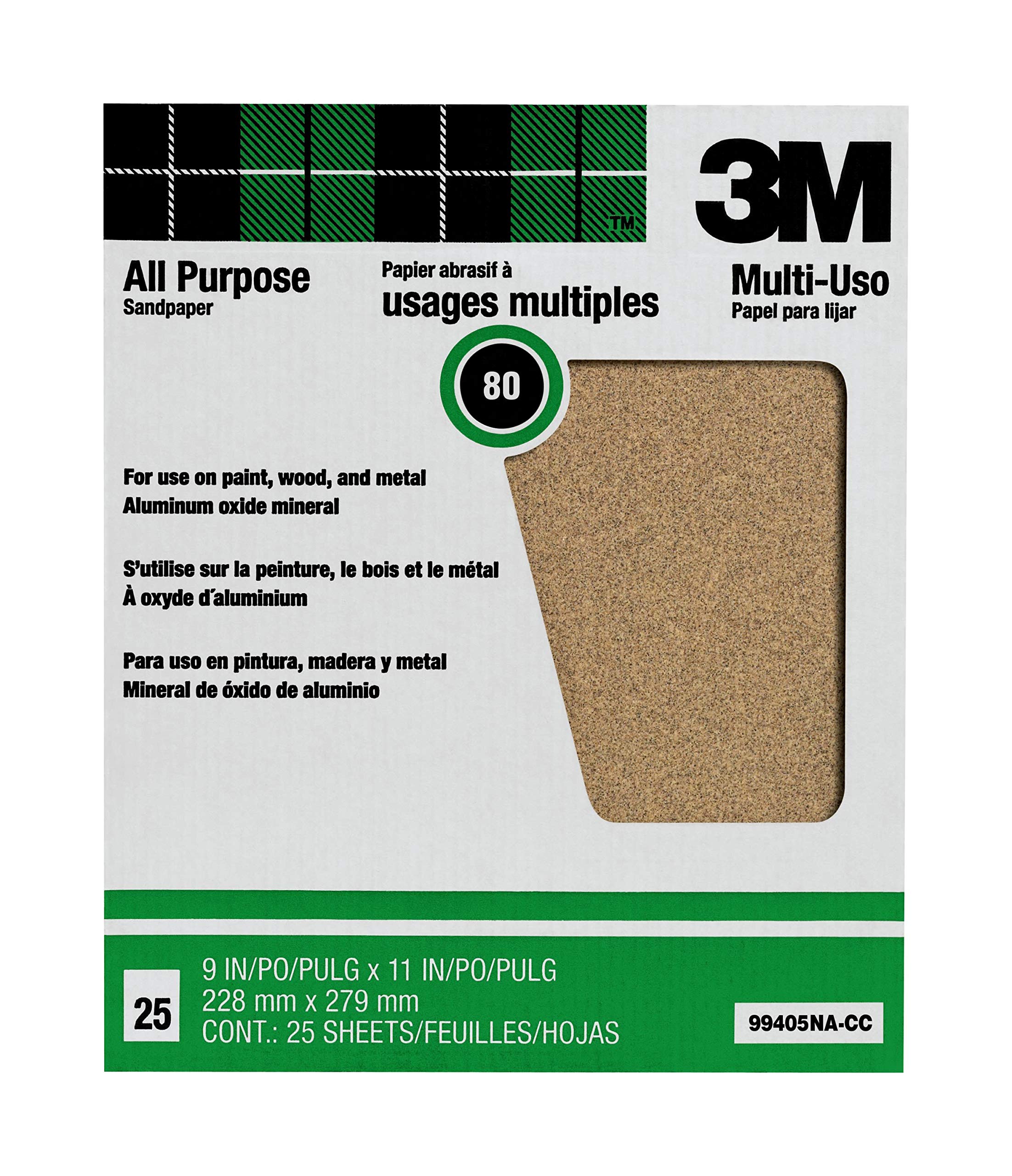 3M Pro-Pak Aluminum Oxide Sanding Paint and Rust Removal, 80-Grit, 25 Sheets per Pack (99405NA), 9-Inch by 11-Inch, No Color