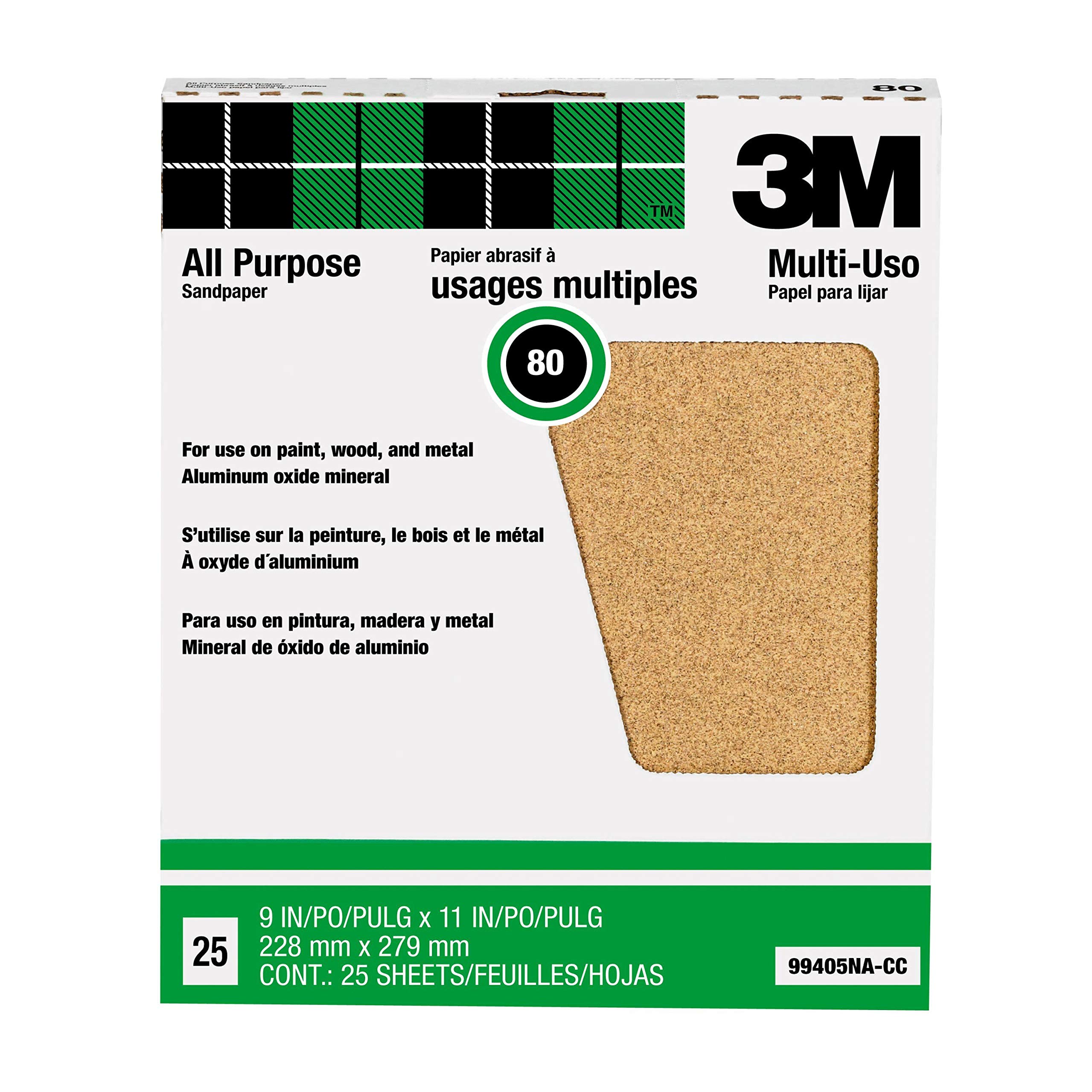 3M Pro-Pak Aluminum Oxide Sanding Paint and Rust Removal, 80-Grit, 25 Sheets per Pack (99405NA), 9-Inch by 11-Inch, No Color