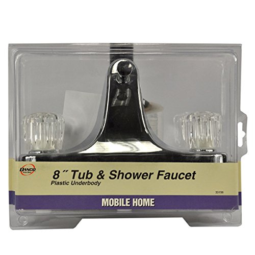 DANCO Mobile Home RV Tub Shower Center-Set Faucet, 8 inch, 2-Handle, Chrome with Clear Acrylic Handles (33156X)