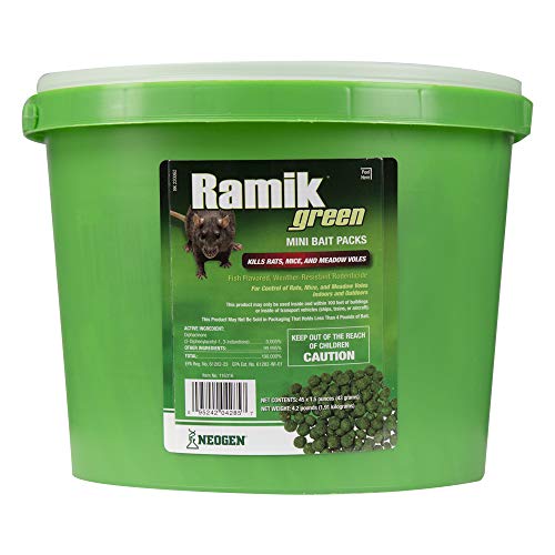 Neogen RODENTICIDE 45-Pack Ramik Rat and Mouse Bait Pail, Green, 4.2 LB, (04285)