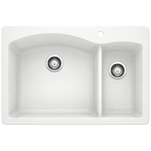 blanco, white 440200 diamond silgranit double bowl drop-in or undermount kitchen sink, 33" l x 22" w x 9.5" d