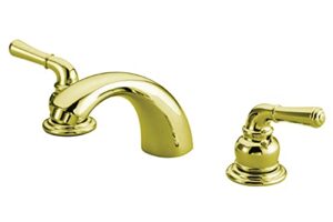 kingston brass kb952 magellan ii 4-inch to 8-inch mini widespread lavatory faucet with metal lever handle, polished brass