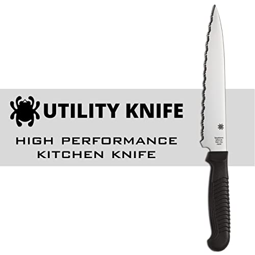 Spyderco Lightweight Kitchen Utility Knife with 6.5" MBS-26 Stainless Steel Blade and Black Polypropylene Plastic Handle - SpyderEdge - K04SBK