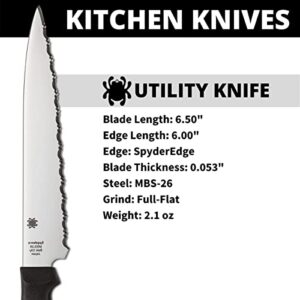 Spyderco Lightweight Kitchen Utility Knife with 6.5" MBS-26 Stainless Steel Blade and Black Polypropylene Plastic Handle - SpyderEdge - K04SBK